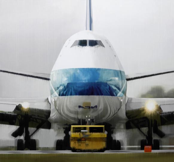 Blue Plane 2020 oil on wood 160 x 172 cm - Jan Ros 